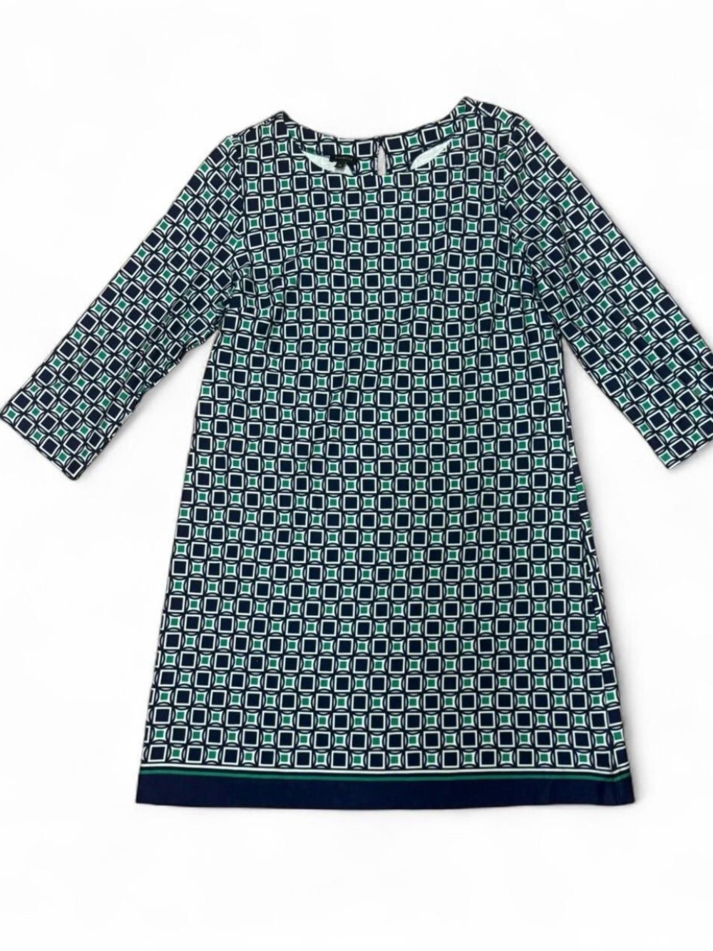 Talbots Women’s Navy and green Geometric Print Dress size 16 3/4 sleeves stretch